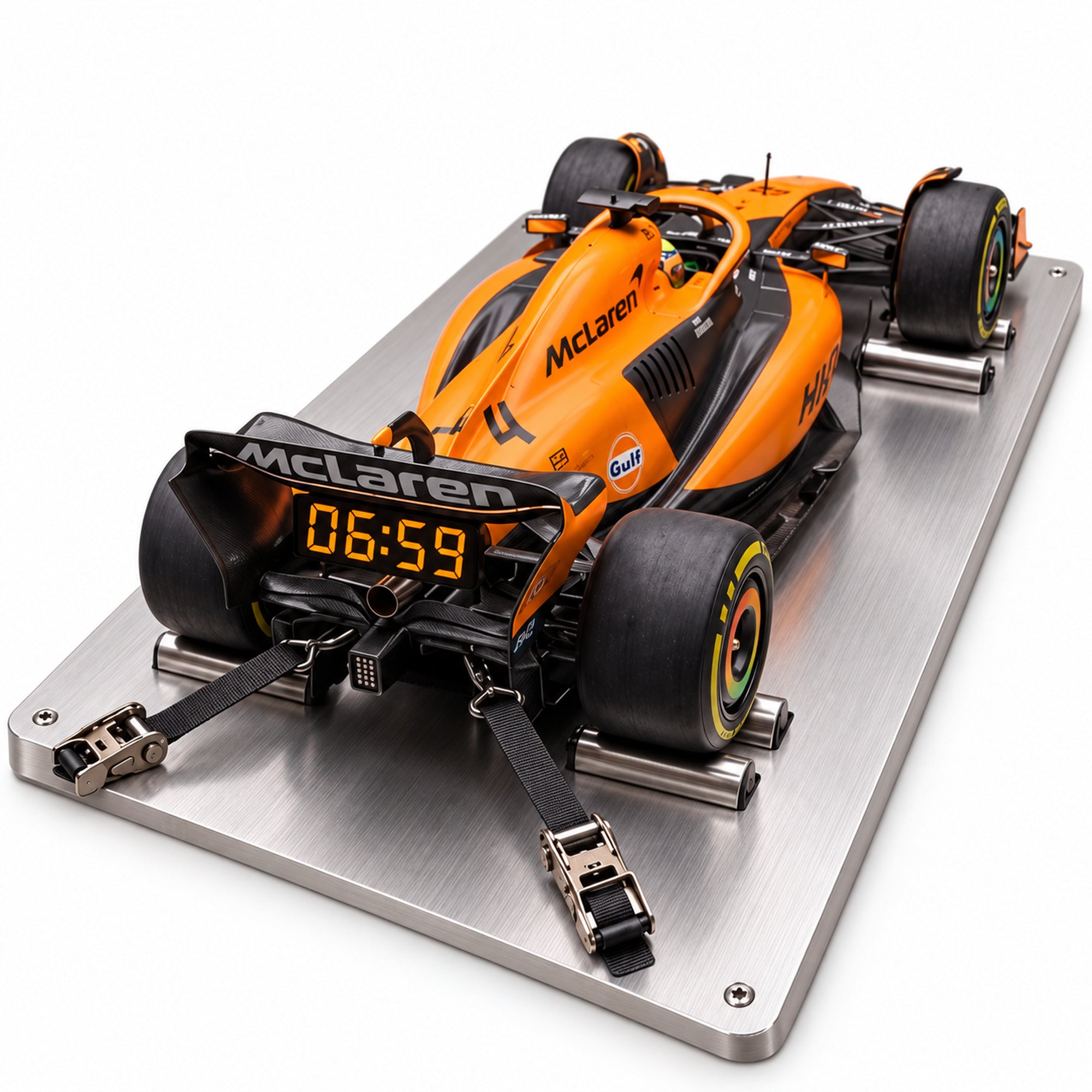 MCL40 supercar alarm clock in papaya, lights off at 06:59